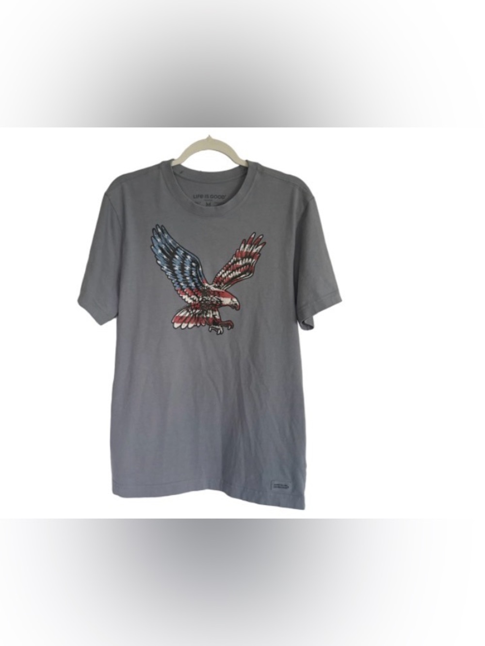 Life Is Good Gray Tee with Red, White & Blue Eagle Graphic